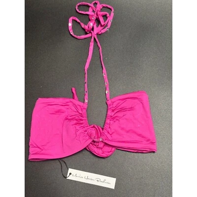 Top de bikini Monica Hansen Beachwear nuevo con etiquetas con cristal rosa fucsia talla pequeña Foto 1 de 3