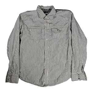 Armani Jeans Long Sleeve Button Shirt Mens 2XLarge Striped Gray White - Picture 1 of 8