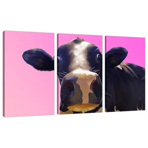 Set of 3 Pink Cow Canvas Prints Pictures Modern Bedroom Wall Art 3151 - Picture 1 of 1