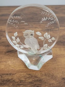 Klar Plexiglas Acryl geätzt Eule Kreis auf befestigtem Ständer - Bild 1 von 5