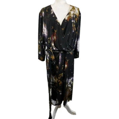 Calvin Klein Dress Womens 2X Black Multicolor Abstract Faux Wrap Belted Career - Image 1 of 4