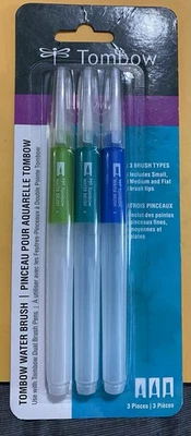 Suministros de arte, nuevos cepillos de agua Tombow, paquete de 3 puntas de cepillo pequeñas, medianas y planas Foto 1 de 4