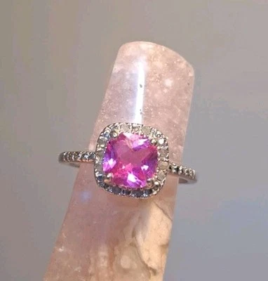 Sterling Silver Pink Topaz Ring Diamond accent sz 8 Victoria Townsend EUC  - Image 1 of 4