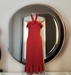New Next Size XL (20-22 Uk) Red Ruffle Hem Knitted Halter Neck MIDI Dress Party - Picture 1 of 23