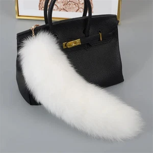Furry Pendant chic Car Keychains Costume Y2K Real Fox Farm Fur Tail 15"-16" - Picture 1 of 53