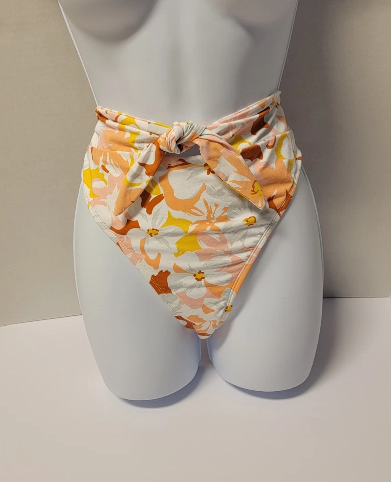 Xhilaration Juniors Floral Sash Tie High Leg Waist Bikini Bottom Pink Size Large