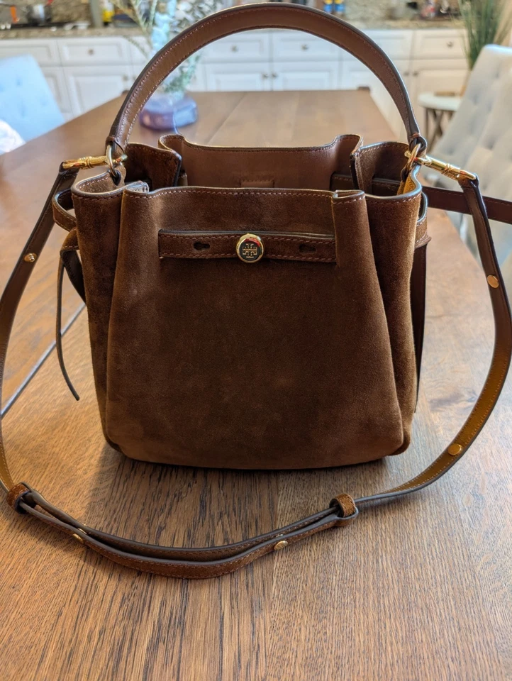 Bolso Bandolera Tory Burch Romy Marrón Gamuza Cuero Bolso de Mano con Asa Superior  Foto 1 de 4