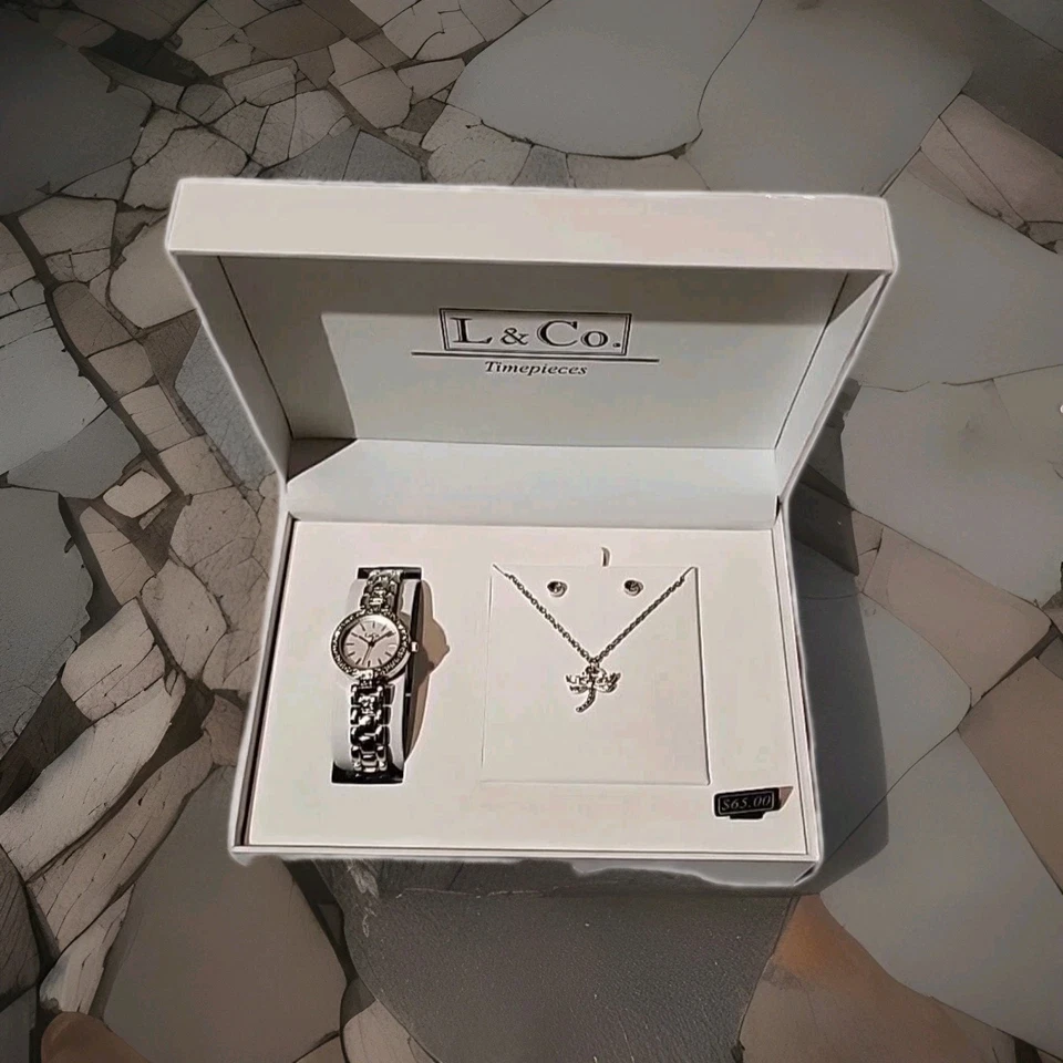 RELOJ Mujer 3 PIEZAS, Pendientes Tachonados Collar Libélula NUEVO L & CO. RELOJES Foto 1 de 1