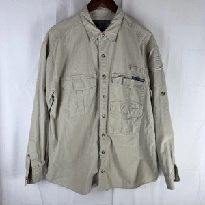 ExOfficio Shirt Mens Large Khaki Travel Safari Fishing Multi Pocket Roll Tab - Picture 1 of 12