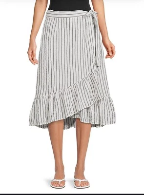 Falda estilo envolvente de lino a rayas gris pequeña Saks Fifth Avenue Foto 1 de 4