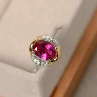 2.10 Ct Oval Cut Natural Ruby Diamond Wedding Ring 14K Solid White Gold - Image 1 of 4