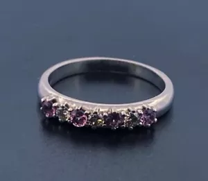 Anillo con racimo de diamantes y topacio rosa de 0,2 quilates de oro blanco de 9 quilates, talla O del Reino Unido - Imagen 1 de 4