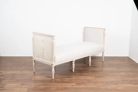 Antique Swedish Gustavian White Painted Settee Sofa Bench, circa 1820-40 Cover