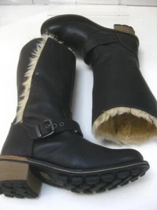 Caterpillar CAT leather Boots 4 37 WIDE fur lined MOTO biker calf high straps - Bild 1 von 18