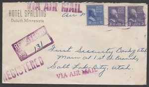 1953 Prexie use 830 842 pair Hotel Spalding Duluth MN to Salt Lake City UT air - Imagen 1 de 2