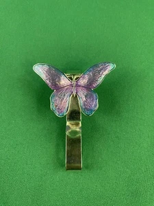 Emaille lila blau Schmetterling verziert silberfarben doppelseitige Geldklammer T&P - Bild 1 von 11