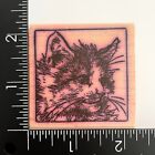 Magenta Fluffly Cat Kitten Face Wood Mounted Rubber Stamp