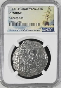 1621-34 Mo D Mexico 8 Reales Concepcion Shipwreck NGC Genuine Silver Cob - Picture 1 of 12