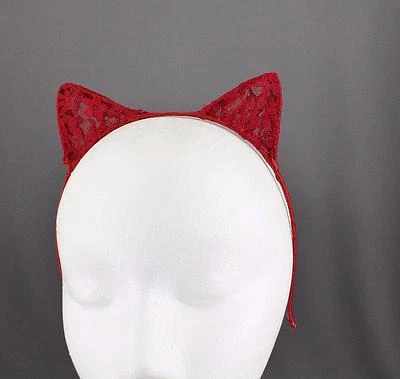 Diadema de encaje rojo orejas de gato gatito banda para el cabello accesorio cosplay kawaii Foto 1 de 4