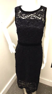 Vtg Womens CHAPS Velvet Trim Burnout Sheath Dress Sz 4 Black Floral Goth Witchy - Picture 1 of 6