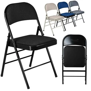 Nyxi Folding Chairs Padded Fabric Seats Metal Frame Foldable For Home Office - Picture 1 of 25
