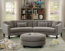 Luxurious Look Sectional Sofa Pillows Tufted Couch Rounded Design Gray Linen