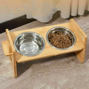 Katzennapf Schräg Hundenapf Ständer Edelstahl Holz für kleine Hunde und Katzen - Bild 1 von 11