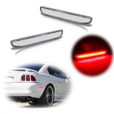 Clear Lens Red LED Rear Fender Side Reflector Lights For 1994-1998 Ford Mustang - Image 1 of 4