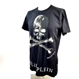 Philipp Plein Herren T-Shirt L Schwarz Druckgrafik Skull Kurzarm Mad by Hand - Bild 1 von 11