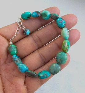 Natural Turquoise Gemstone Bead Bracelet, 925 Silver Turquoise Beaded Bracelet - Picture 1 of 5