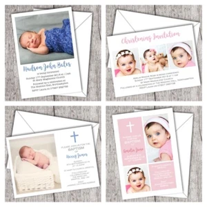 Personalised Christening Invitations ~ Photo ~ Baptism ~ Naming Day ~ Boy & Girl - Picture 1 of 5