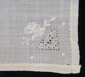 Handkerchief Cotton Embroidered Drawnwork Stitched Border #62 - Picture 1 of 2
