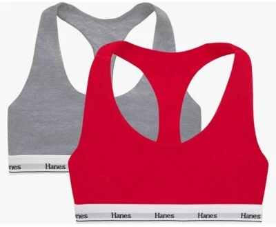 Hanes Originals Cotton Stretch Racerback  Bralette Sports Bra 2 Pack Size 2XL - Image 1 of 4