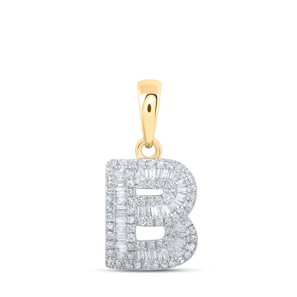 Colgante de oro amarillo de 10kt para mujer Baguette diamante B letra inicial 3/8 Cttw Foto 1 de 1