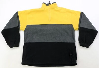 Chaqueta polar rara de colección Jerzees bloque de color a rayas años 90 2000 negra gris amarilla M Foto 1 de 4