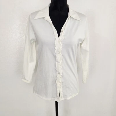 Harold's Shirt Top Blouse Button Up Collared Women's M White Ruffles - Image 1 of 4