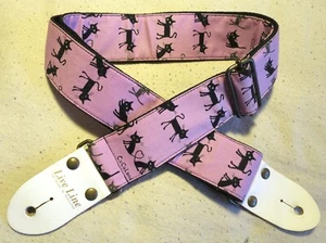 Live Line Handmade Guitar Strap "CoCoLand Cats," Japan - Leather Ends, Brass - Picture 1 of 6