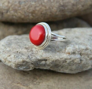 Anillo Hecho a Mano de Diseñador de Plata Esterlina 925 Rojo Coral Forma Redonda Todas las Tallas - Imagen 1 de 6