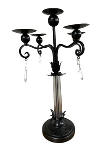 Portavelas de metal negro con cristales candelabro soporte 5 brazos LEER - Imagen 1 de 12