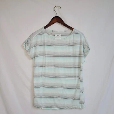 White Sierra Womens White Tee Shirt Top Multi Color Stripes Crew Neck Athletic S - Image 1 of 4