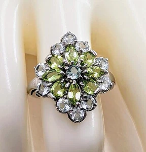 Sterling Silver Peridot And Aquamarine Ring - Picture 1 of 4