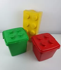 LEGO Storage Tub x 3 - Green (1992), Red (1987), Yellow (2012) Empty Buckets - Foto 1 di 14