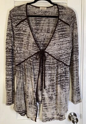 Cárdigan One World Marrón Transparente Burnout Chaqueta Corbata Frontal Mangas Largas Para Mujer’s XL Foto 1 de 4