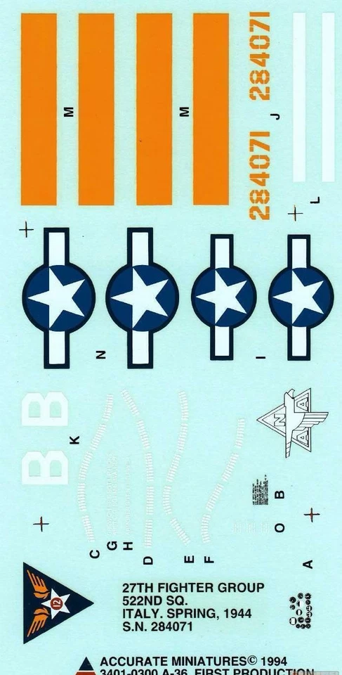 Точные миниатюрные наклейки 1:48 3401 x A-36 Apache 27FG/522SQ Италия весна 1944 - Изображение 1 из 1