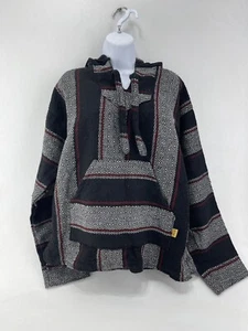 Poncho Pullover Alfombra Droga Rayas Baja Mexicana Sudadera con Capucha Molina Negro Rojo Talla L 42-44 - Imagen 1 de 5