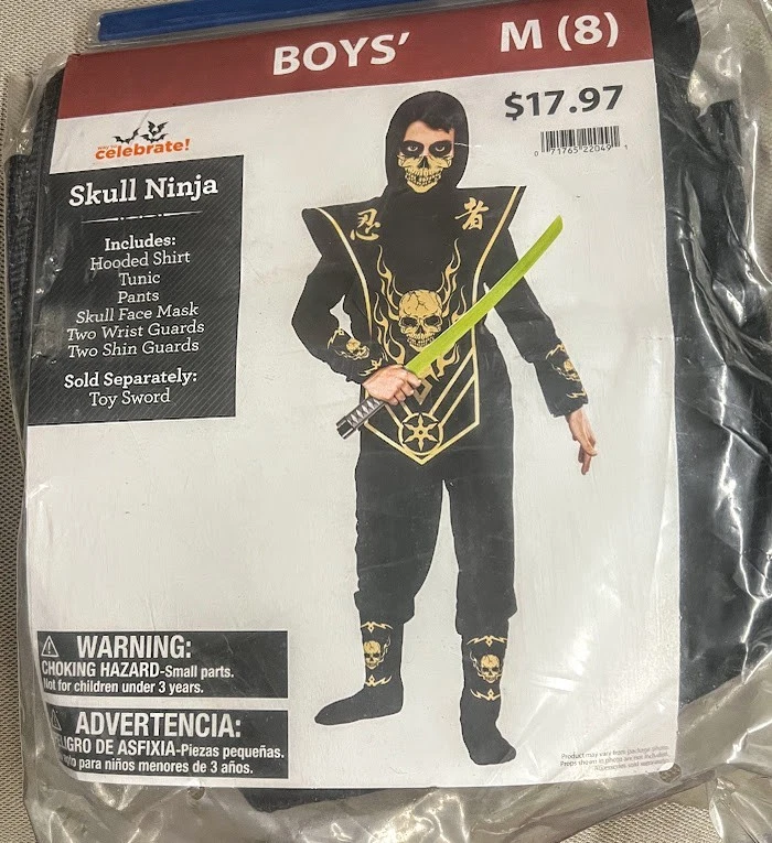 Disfraz de Halloween Ninja Calavera Negra Dorada para Niños - Juego de 8, Mediano 6 Piezas para Niños Foto 1 de 1