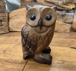 Carving Solid Wooden Figure OWL 18 cm Dark Brown Colour Home Decoration - Picture 1 of 9