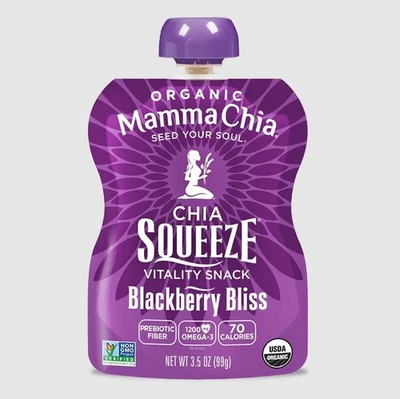 Mamma Chia Blackberry Bliss Snack Orgánico 3.5 Onzas Paquete de 24 (2x 12 paquetes) Foto 1 de 4