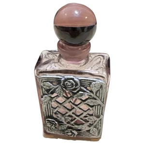 Bottiglia profumo vintage in vetro viola ametista con accento di metallo rosa - Foto 1 di 14