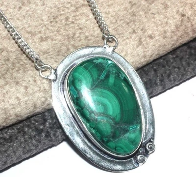 Collar Chapado en Plata 925 Crisocola Malaquita Calidad Superior 18" GW Foto 1 de 3